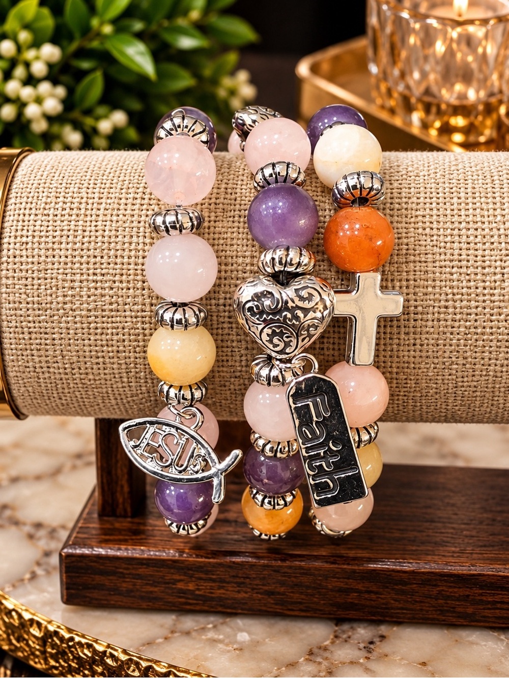 Faith & Heart Multicolor Beaded Stretch Bracelet Set